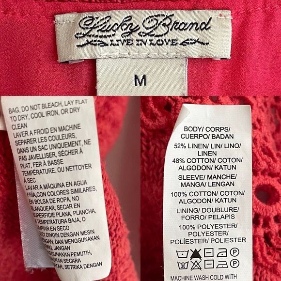 LUCKY BRAND Linen Cotton Crew Neck Sweater Red Coral M - Picture 5 of 5
